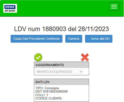 Conferma servizi